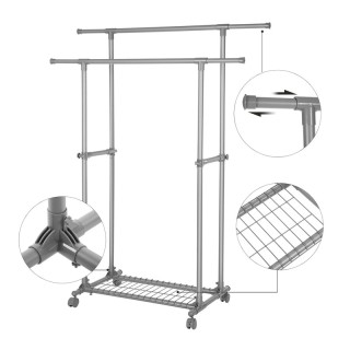 Μεταλλική Διπλή Τροχήλατη Κρεμάστρα Ρούχων Δαπέδου 87-150 x 52 x 16...