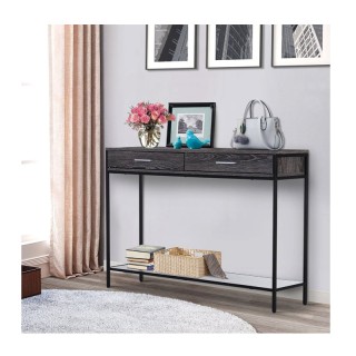 Μεταλλική Κονσόλα με 2 Συρτάρια 120 x 30 x 81.5 cm Χρώματος Γκρι HO... Μεταλλική Κονσόλα με 2 Συρτάρια 120 x 30 x 81.5 cm Χρώματος Γκρι HO...