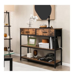 Μεταλλική Κονσόλα με 3 Ξύλινα Ράφια και 2 Υφασμάτινα Συρτάρια 100 x...
