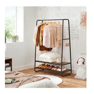 Μεταλλική Κρεμάστρα Ρούχων Δαπέδου με 2 Ξύλινα Ράφια 100 x 45 x 160...