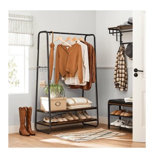 Μεταλλική Κρεμάστρα Ρούχων Δαπέδου με 2 Ξύλινα Ράφια 100 x 45 x 160... Μεταλλική Κρεμάστρα Ρούχων Δαπέδου με 2 Ξύλινα Ράφια 100 x 45 x 160...