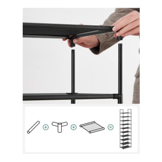 Μεταλλική Παπουτσοθήκη με 10 Υφασμάτινα Ράφια 33 x 33 x 173 cm Song...