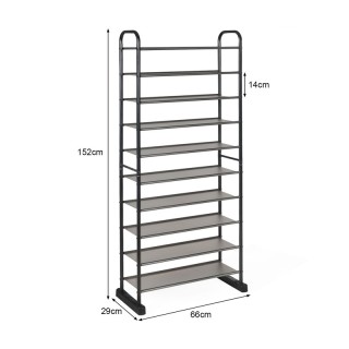 Μεταλλική Παπουτσοθήκη με 10 Ράφια 66 x 29 x 152 cm Costway HW63424 Μεταλλική Παπουτσοθήκη με 10 Ράφια 66 x 29 x 152 cm Costway HW63424