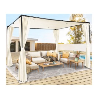 Μεταλλική Πέργκολα Κήπου με Υφασμάτινη Οροφή και Κουρτίνες 3 x 3 x ...