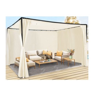 Μεταλλική Πέργκολα Κήπου με Υφασμάτινη Οροφή και Κουρτίνες 3 x 3 x ...