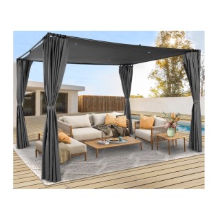 Μεταλλική Πέργκολα Κήπου με Υφασμάτινη Οροφή και Κουρτίνες 3 x 3 x ...