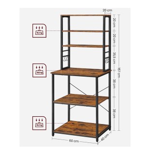 Μεταλλική Ραφιέρα Κουζίνας με 6 Ξύλινα Ράφια 40 x 60 x 167 cm VASAG...