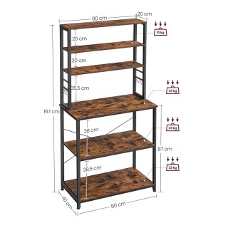 Μεταλλική Ραφιέρα Κουζίνας με 6 Ξύλινα Ράφια 40 x 80 x 167 cm VASAG... Μεταλλική Ραφιέρα Κουζίνας με 6 Ξύλινα Ράφια 40 x 80 x 167 cm VASAG...
