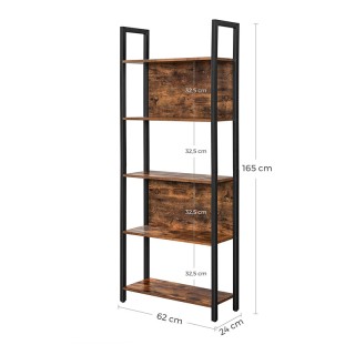 Μεταλλική Βιβλιοθήκη με 5 Ξύλινα Ράφια 62 x 24 x 165 cm VASAGLE LLS...
