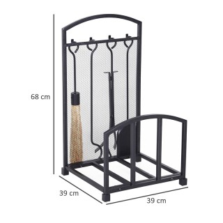 Μεταλλική Ξυλιέρα Τζακιού με Αξεσουάρ 39 x 39 x 68 cm HOMCOM 820-160