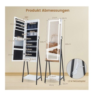 Μεταλλική/Ξύλινη Κοσμηματοθήκη - Μπιζουτιέρα με Ολόσωμο Καθρέπτη κα...