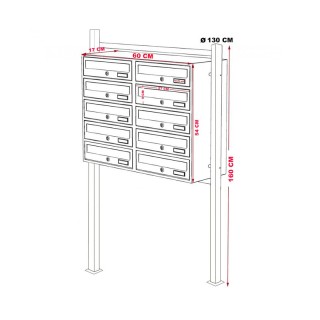 Μεταλλικό Γραμματοκιβώτιο 10 Θέσεων με Βάση 160 x 60 x 17 cm MWS17346 Μεταλλικό Γραμματοκιβώτιο 10 Θέσεων με Βάση 160 x 60 x 17 cm MWS17346