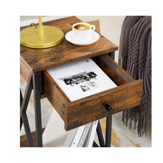 Μεταλλικό - Ξύλινο Κομοδίνο με 1 Συρτάρι και 1 Ράφι 35 x 35 x 70 cm...