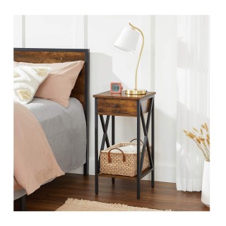 Μεταλλικό - Ξύλινο Κομοδίνο με 1 Συρτάρι και 1 Ράφι 35 x 35 x 70 cm...