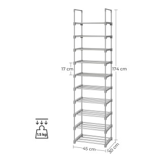 Μεταλλικό Stand Αποθήκευσης Παπουτσιών με 10 Ράφια 45 x 30 x 174 cm... Μεταλλικό Stand Αποθήκευσης Παπουτσιών με 10 Ράφια 45 x 30 x 174 cm...