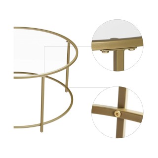 Μεταλλικό Στρογγυλό Τραπέζι Σαλονιού με Γυάλινη Επιφάνεια 84 x 45 c...