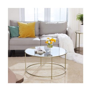 Μεταλλικό Στρογγυλό Τραπέζι Σαλονιού με Γυάλινη Επιφάνεια 84 x 45 c... Μεταλλικό Στρογγυλό Τραπέζι Σαλονιού με Γυάλινη Επιφάνεια 84 x 45 c...