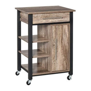 Μεταλλικό Τρόλεϊ Κουζίνας με 1 Ντουλάπι 3 Ράφια και 1 Συρτάρι 60 x ...