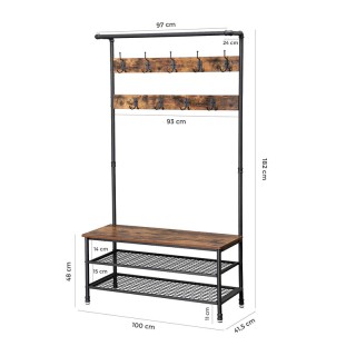 Μεταλλικό Έπιπλο Εισόδου με 3 Ράφια και 9 Διπλές Κρεμάστρες 100 x 1...