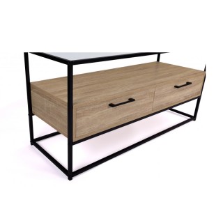 Μεταλλικό Έπιπλο Τηλεόρασης με 2 Ξύλινα Ντουλάπια και Γυάλινη Επιφά...