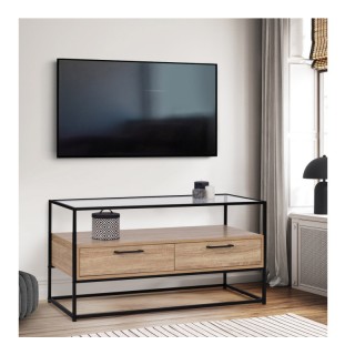 Μεταλλικό Έπιπλο Τηλεόρασης με 2 Ξύλινα Ντουλάπια και Γυάλινη Επιφά... Μεταλλικό Έπιπλο Τηλεόρασης με 2 Ξύλινα Ντουλάπια και Γυάλινη Επιφά...