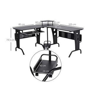 Μεταλλικό Γωνιακό Γραφείο με Θέση για Υπολογιστή 140 x 170 x 86.5 c...