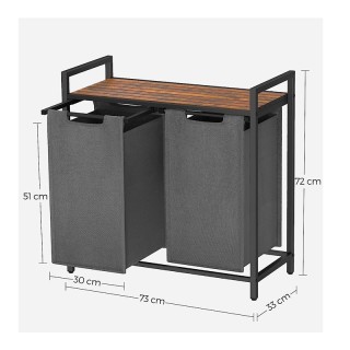 Μεταλλικό Καλάθι Απλύτων με 2 Χώρους και 1 Ράφι 73 x 33 x 72 cm VAS...