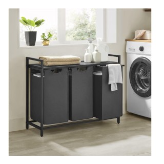 Μεταλλικό Καλάθι Απλύτων με 3 Χώρους και 1 Ράφι 92.5 x 33 x 72 cm Χ...