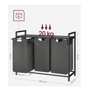 Μεταλλικό Καλάθι Απλύτων με 3 Χώρους και 1 Ράφι 92.5 x 33 x 72 cm Χ...