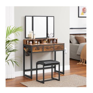 Μεταλλικό Μπουντουάρ με Πτυσσόμενο Καθρέπτη και Σκαμπό 90 x 40 x 14...