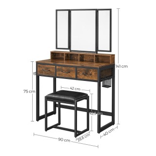 Μεταλλικό Μπουντουάρ με Πτυσσόμενο Καθρέπτη και Σκαμπό 90 x 40 x 14... Μεταλλικό Μπουντουάρ με Πτυσσόμενο Καθρέπτη και Σκαμπό 90 x 40 x 14...