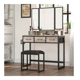 Μεταλλικό Μπουντουάρ με Πτυσσόμενο Καθρέπτη και Σκαμπό 90 x 40 x 14... Μεταλλικό Μπουντουάρ με Πτυσσόμενο Καθρέπτη και Σκαμπό 90 x 40 x 14...