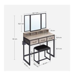 Μεταλλικό Μπουντουάρ με Πτυσσόμενο Καθρέπτη και Σκαμπό 90 x 40 x 14...