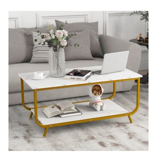 Μεταλλικό Ορθογώνιο Τραπέζι Σαλονιού με Εφέ Μαρμάρου 105 x 55 x 46....