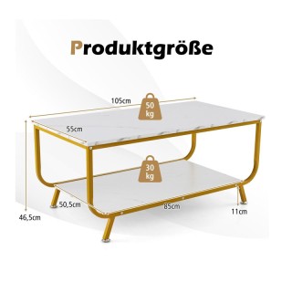 Μεταλλικό Ορθογώνιο Τραπέζι Σαλονιού με Εφέ Μαρμάρου 105 x 55 x 46....