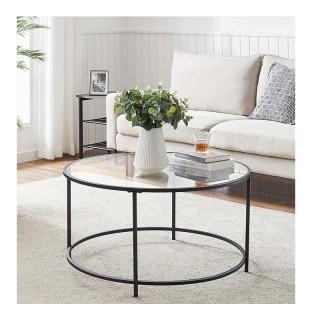 Μεταλλικό Στρογγυλό Τραπέζι Σαλονιού με Γυάλινη Επιφάνεια 84 x 45 c...