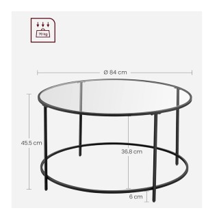 Μεταλλικό Στρογγυλό Τραπέζι Σαλονιού με Γυάλινη Επιφάνεια 84 x 45 c...