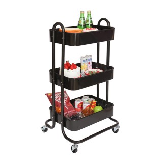 Μεταλλικό Τρόλεϊ Κουζίνας με 3 Ράφια 46 x 40 x 84 cm Χρώματος Μαύρο...