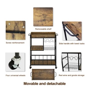 Μεταλλικό Τρόλεϊ Κουζίνας με 3 Ράφια και Αφαιρούμενο Ξύλινο Δίσκο 6... Μεταλλικό Τρόλεϊ Κουζίνας με 3 Ράφια και Αφαιρούμενο Ξύλινο Δίσκο 6...