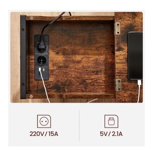 Μεταλλικό Βοηθητικό Τραπέζι με 2 Πρίζες και 2 Θύρες USB 60 x 31.5 x...