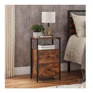 Μεταλλικό - Ξύλινο Κομοδίνο με 2 Συρτάρια και 1 Ράφι 38 x 28 x 60 c...