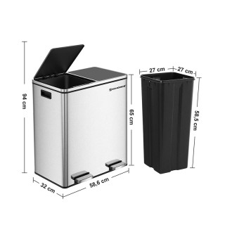 Μεταλλικός Διπλός Κάδος Απορριμμάτων από Ανοξείδωτο Ατσάλι με 2 Πεν...