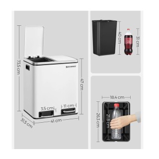 Μεταλλικός Διπλός Κάδος Απορριμμάτων από Ατσάλι με 2 Πεντάλ και Σύσ...