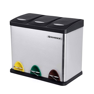 Μεταλλικός Τριπλός Κάδος Απορριμμάτων από Ανοξείδωτο Ατσάλι με 3 Πε...