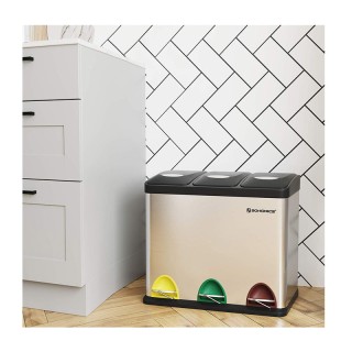 Μεταλλικός Τριπλός Κάδος Απορριμμάτων από Ανοξείδωτο Ατσάλι με 3 Πε...