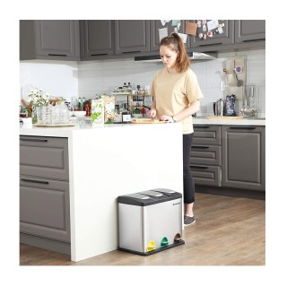 Μεταλλικός Τριπλός Κάδος Απορριμμάτων από Ανοξείδωτο Ατσάλι με 3 Πε...