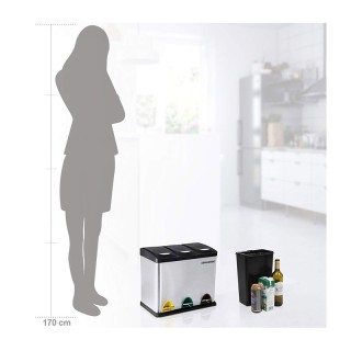 Μεταλλικός Τριπλός Κάδος Απορριμμάτων από Ανοξείδωτο Ατσάλι με 3 Πε...