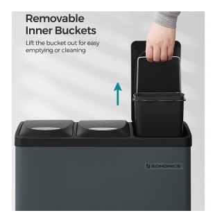 Μεταλλικός Τριπλός Κάδος Απορριμμάτων από Ανοξείδωτο Ατσάλι με 3 Πε...