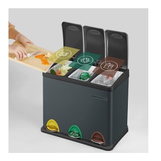 Μεταλλικός Τριπλός Κάδος Απορριμμάτων από Ανοξείδωτο Ατσάλι με 3 Πε... Μεταλλικός Τριπλός Κάδος Απορριμμάτων από Ανοξείδωτο Ατσάλι με 3 Πε...