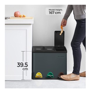 Μεταλλικός Τριπλός Κάδος Απορριμμάτων από Ανοξείδωτο Ατσάλι με 3 Πε...